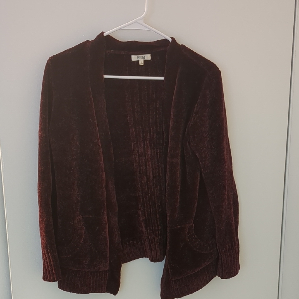 Mudd Burgundy Cardigan Sweater Open Front Knit With Pockets